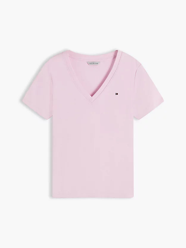 Flag Embroidery Slim V-Neck T-Shirt