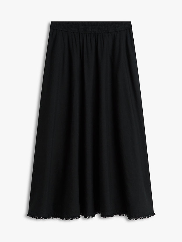 Pleated Linen Blend Midi A-Line Skirt