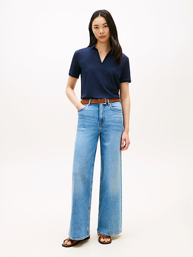 Relaxed Fit Open Placket Pique Polo Shirt