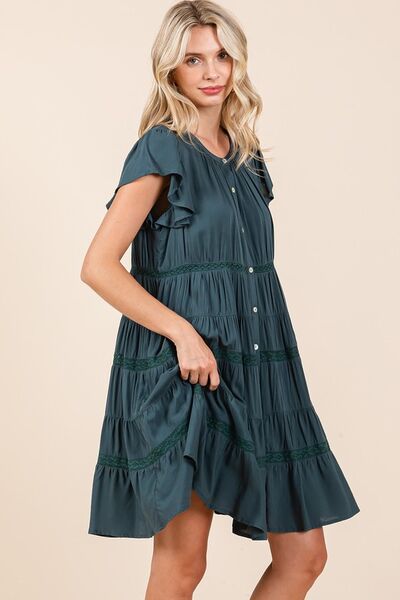 Mittoshop Spitzenbesatz, Rüschen, geknöpftes Stufenkleid