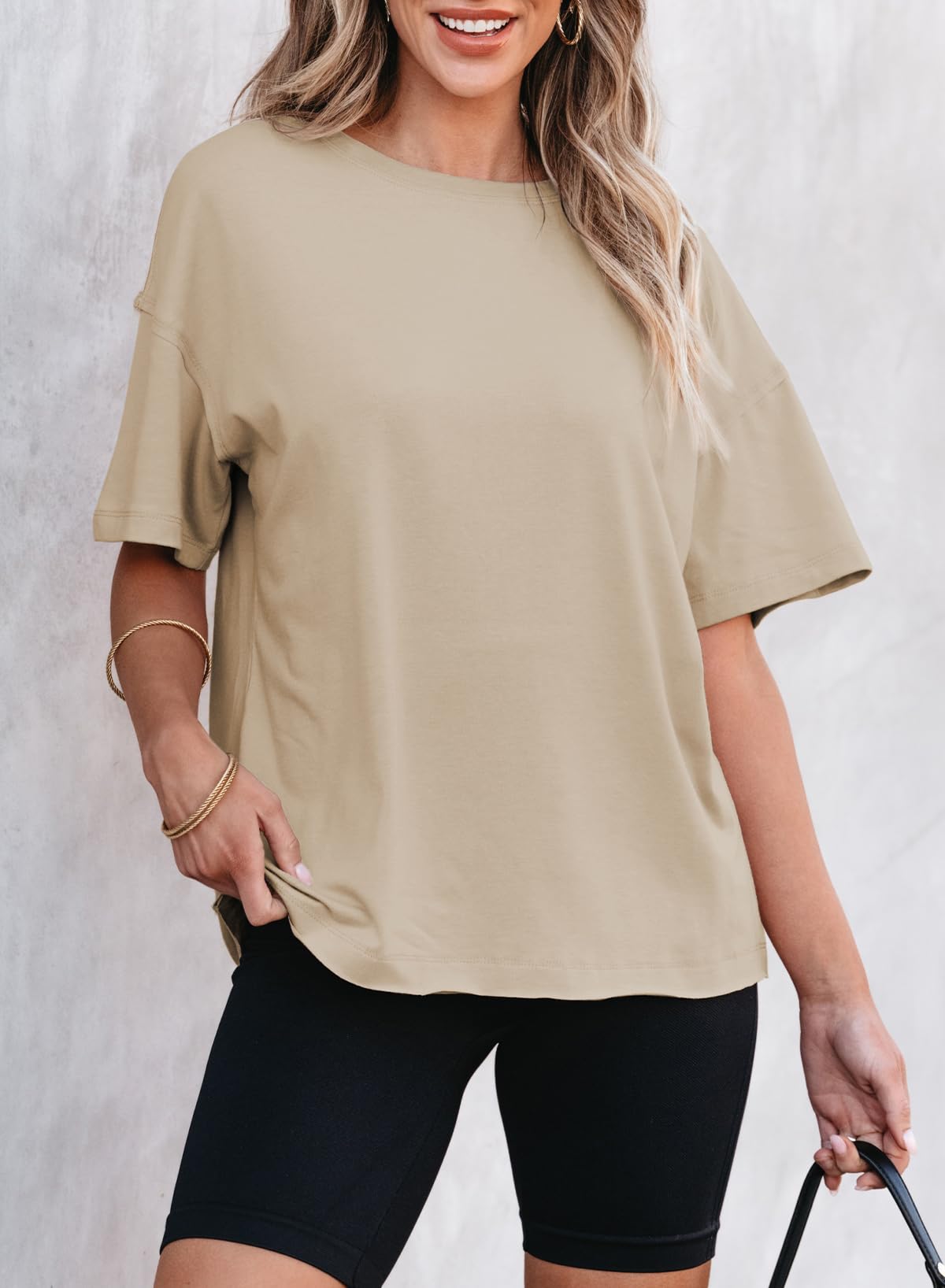 T-shirt Femme Col Rond Manches Courtes Couleur Unie (Achetez 2 pour la livraison gratuite)