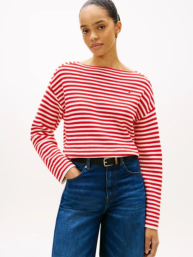 Flag Embroidery Boat Neck Jumper