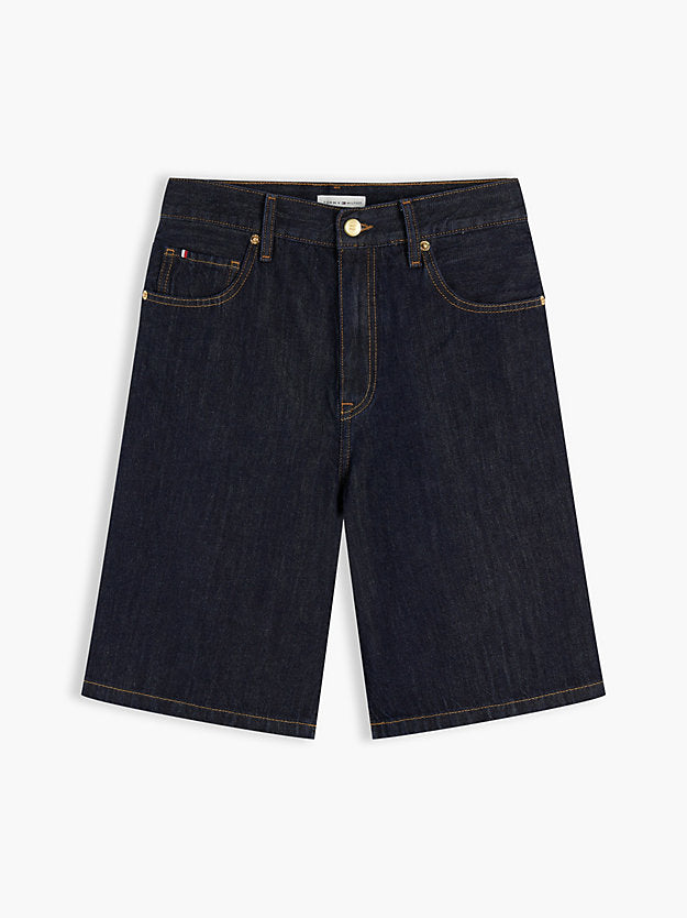 High Rise Straight Denim Bermuda Shorts