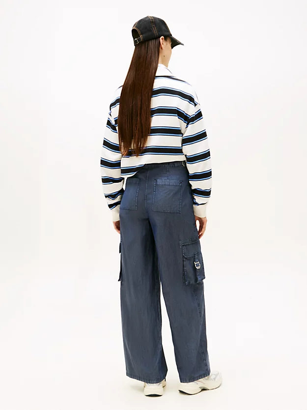 Wide Leg Twill Cargo Trousers
