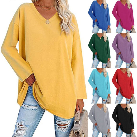 Haut ample à manches longues et col en V tendance pour femme (achetez-en 3, livraison gratuite)