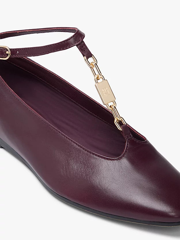 Leather T-Bar Chain Ballerinas