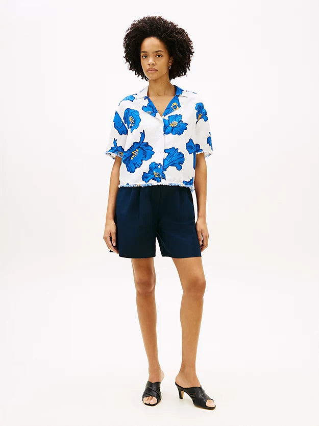 Relaxed Fit Frayed Linen Blend Shirt