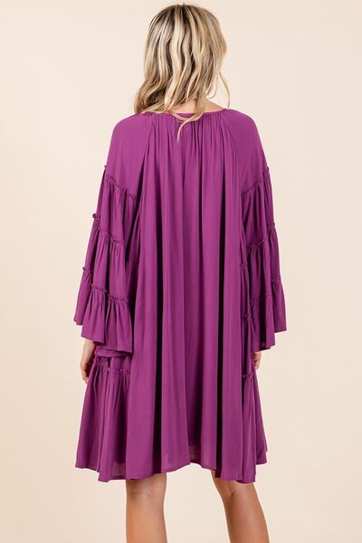 Mittoshop Glockenärmel-Kleid mit Rüschen-Bindekragen