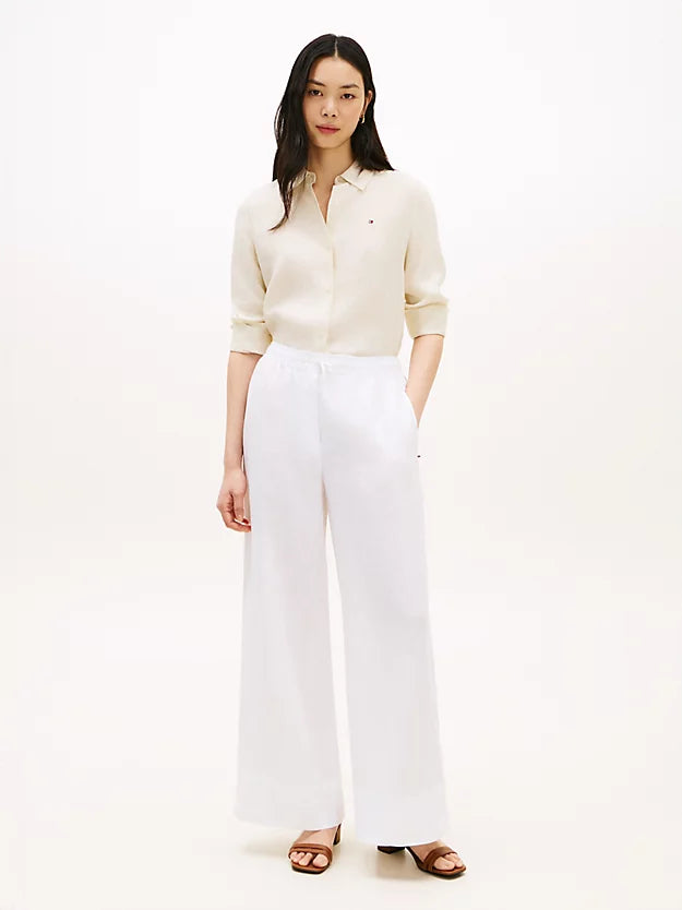 Relaxed Wide Leg Pure Linen Trousers