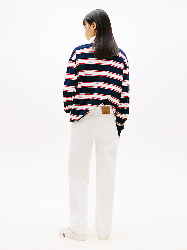 High Rise Slim Straight Leg White Jeans
