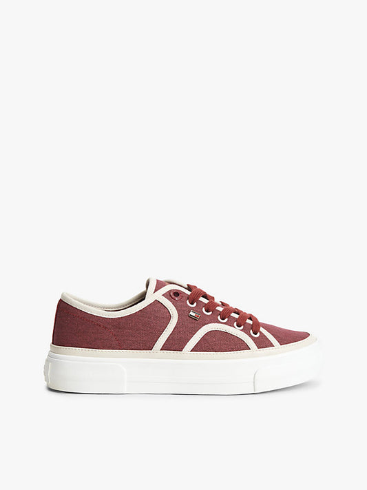 Contrast Piping Canvas Platform Trainers