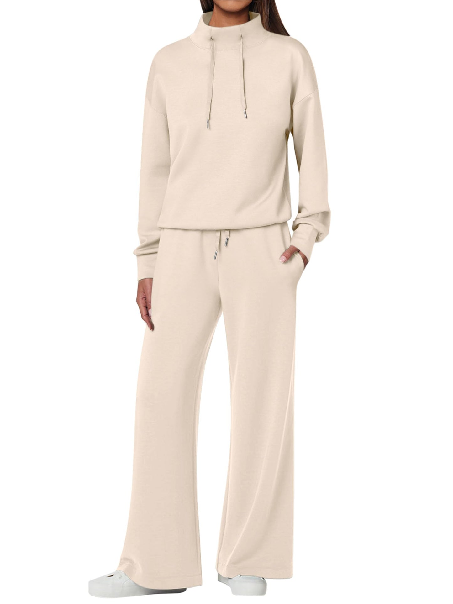 NOUVEAU 🔥 Ensemble décontracté deux pièces en coton pour femme : sweat-shirt ample avec cordon de serrage et pantalon de survêtement à jambe large