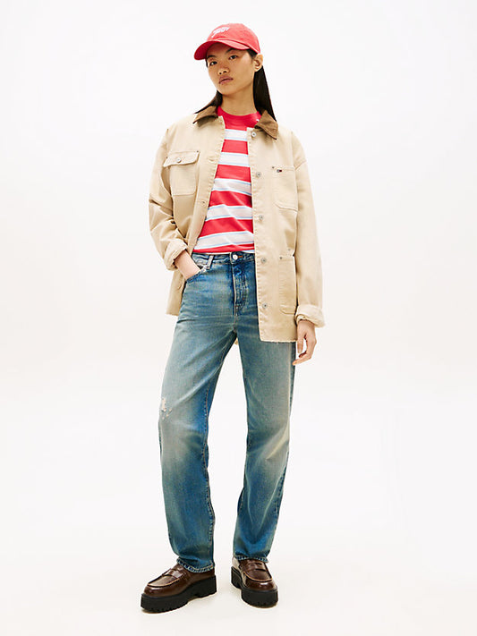 Distressed Mid Rise Slim Straight Leg Jeans