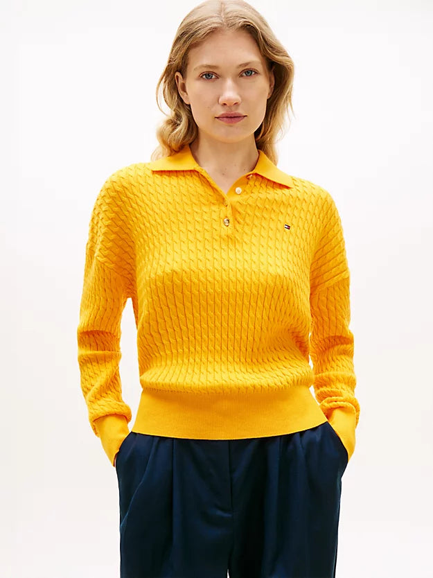 Cable Knit Relaxed Polo Jumper