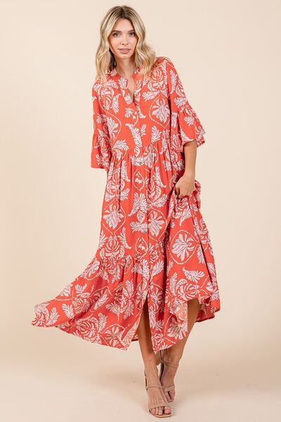 Robe à volants étagés imprimé feuilles abstraites Mittoshop