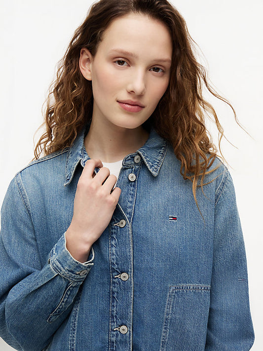 Drawstring Hem Relaxed Denim Jacket WiLinen