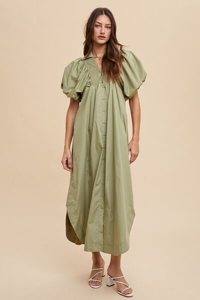 Annie Wear Midikleid mit gesmokten Puffärmeln