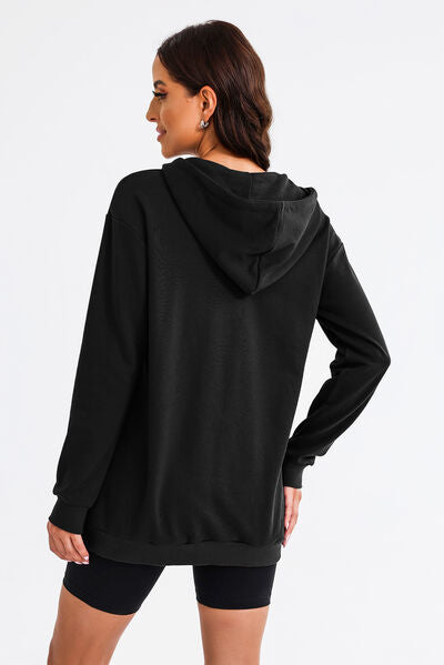 Robe à Capuche Mi-Zip et Cordon de Serrage