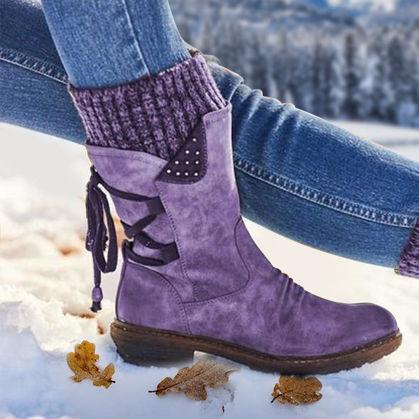 Bottes de Neige Chaudes à Lacets Arrière pour Femme