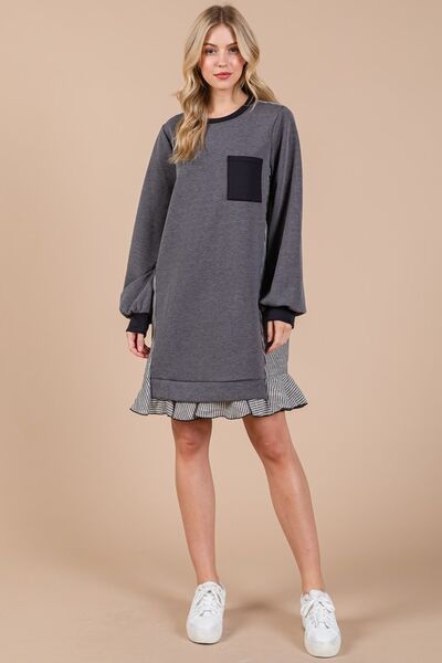 Robe sweat molletonnée Ces Femme à col rond, rayée et patchwork