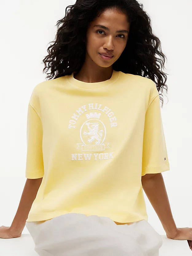 Crest Embroidery Relaxed Washed Jersey T-Shirt