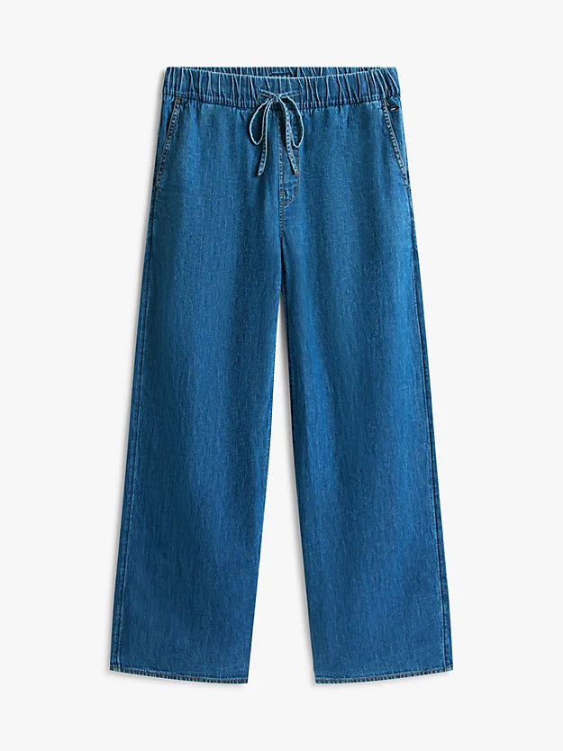 Chambray Denim Loose Drawstring Trousers
