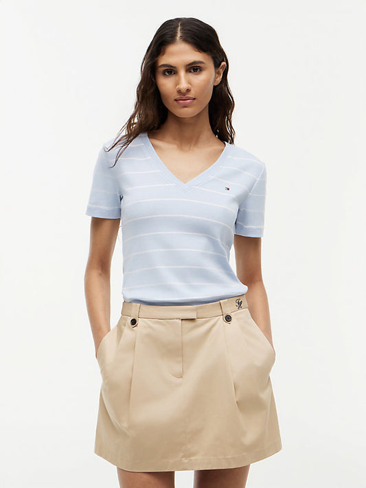 Flag Embroidery Slim V-Neck T-Shirt