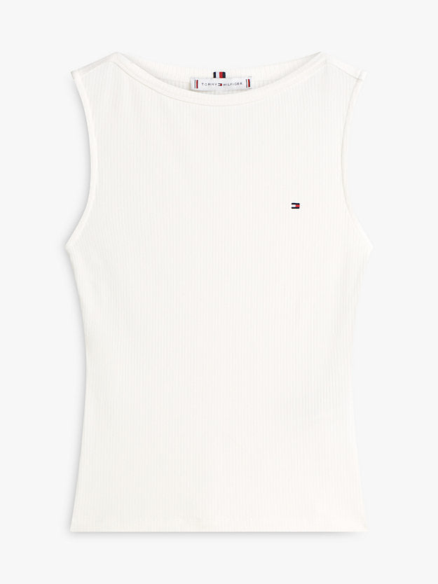 Ribbed Slim Boat Neck Tank Top