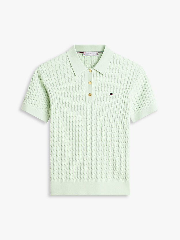 Cable Knit Short Sleeve Polo Jumper