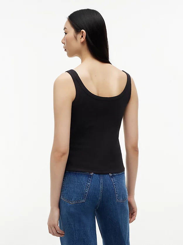 Logo Embroidery Slim Ribbed Tank Top