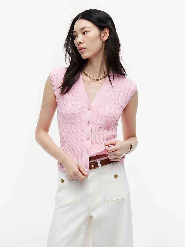 Cable Knit Slim Cap Sleeve Cardigan