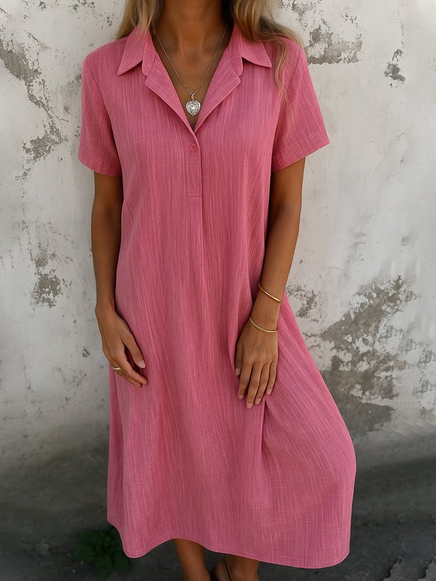 Damen schlichtes Kurzarm-Sommerkleid, Hemdkragen, täglich, Freizeit, Maxi A-Linien-Kleid (2 kaufen, kostenloser Versand)