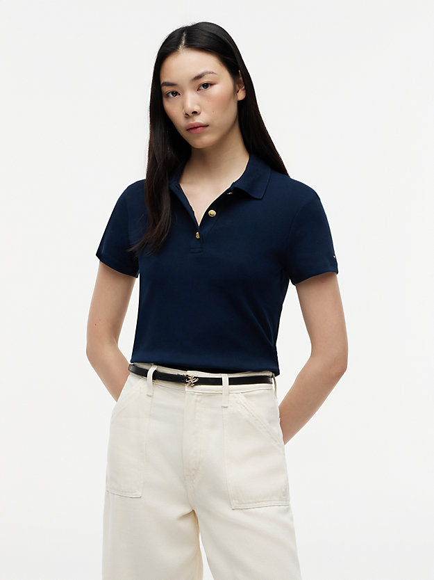 Slim Fit Gold-Tone Button Polo Shirt