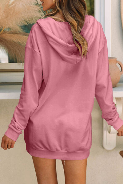 Robe à Capuche Mi-Zip et Cordon de Serrage