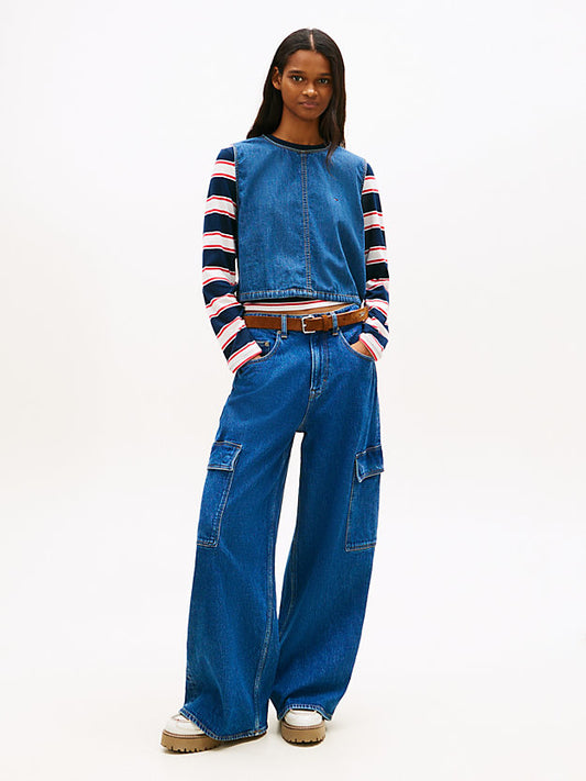 Chambray Denim Side Tie Sleeveless Blouse