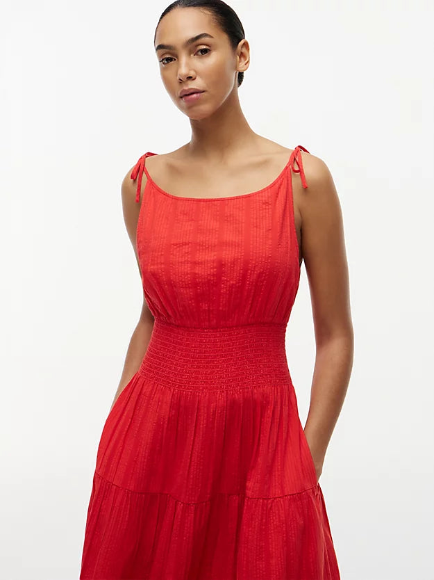 Self-Tie Strap Smock Midi Dress