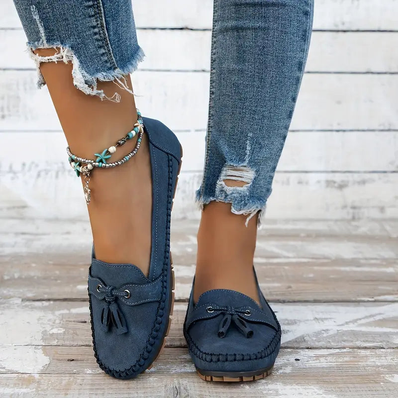 Mocassins pour femme avec nœud, confortables, souples, style vintage