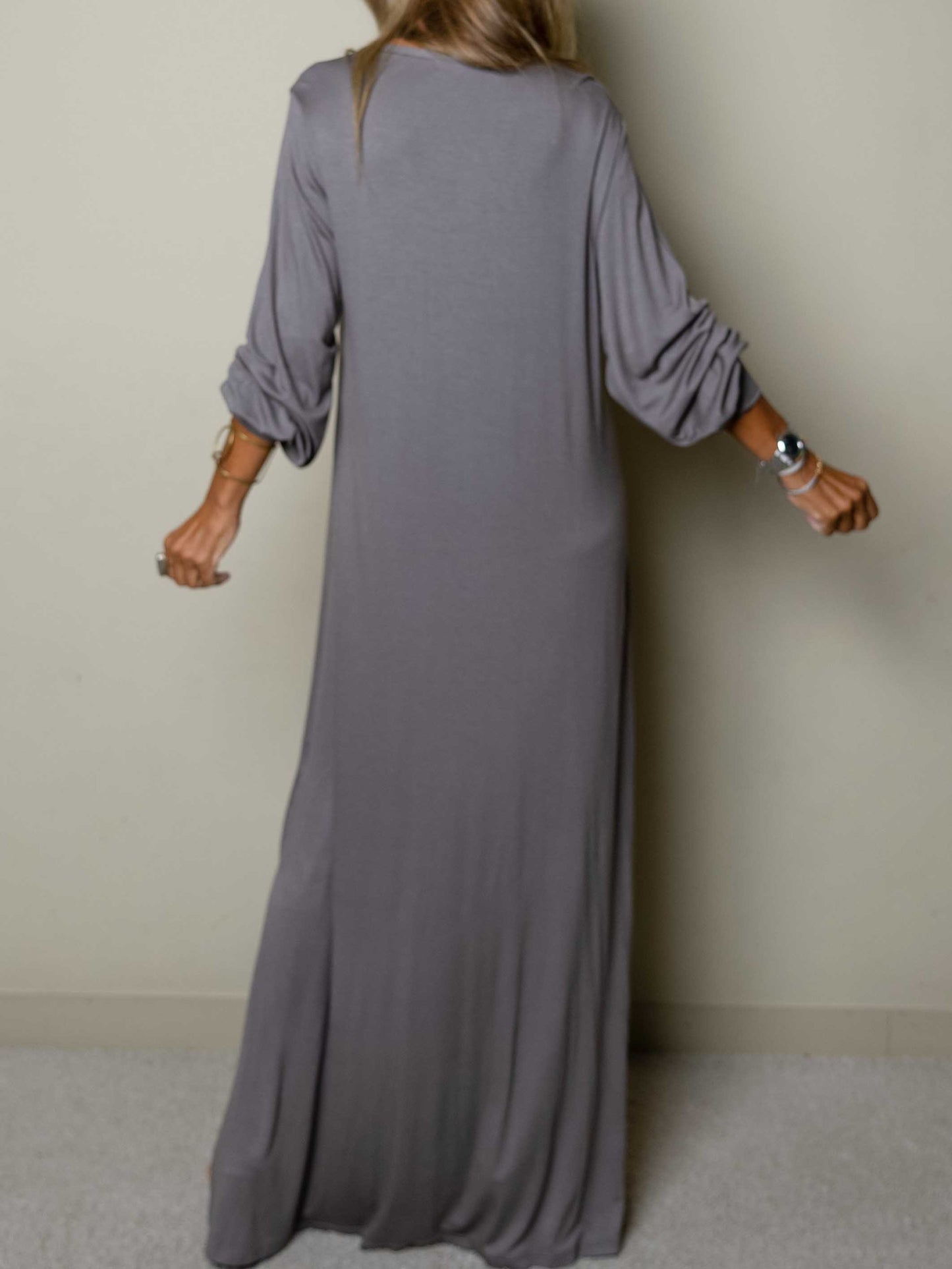 Robe longue décontractée pour femme à col en V