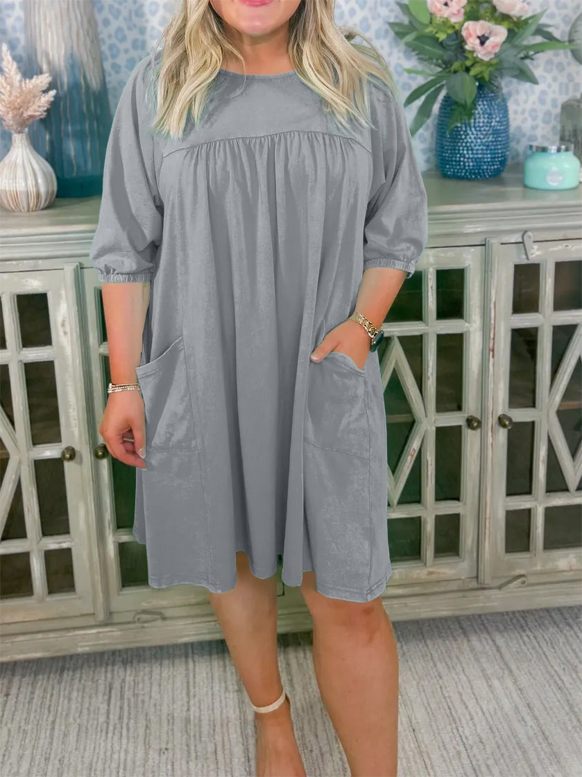 Damen Acid-Washed A-Linien-Freizeitkleid mit Taschen (2 kaufen, kostenloser Versand)