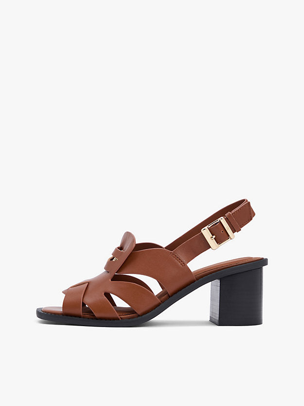 Leather Crest Block Heel Sandals