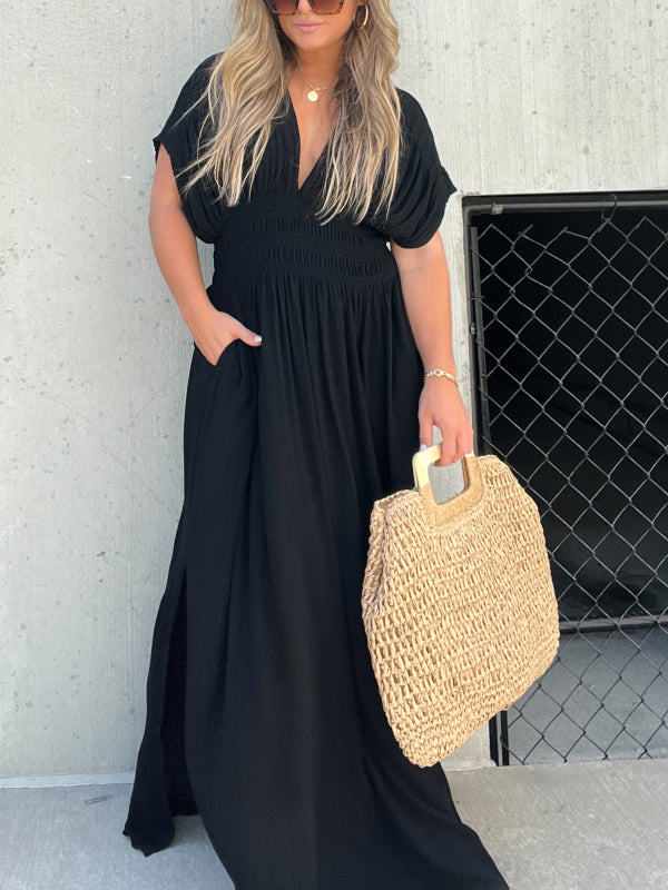 Nouvelle robe longue maxi facile à porter avec fente et col en V (Achetez 2, la livraison est offerte)