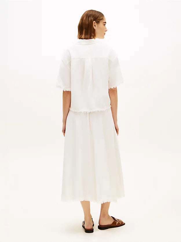 Relaxed Fit Frayed Linen Blend Shirt