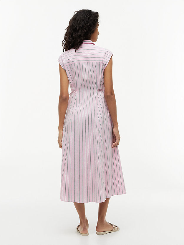 Tie Detail Cap Sleeve Midi Shirt Dress