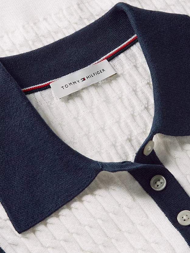 Cable Knit Slim Sleeveless Polo Jumper
