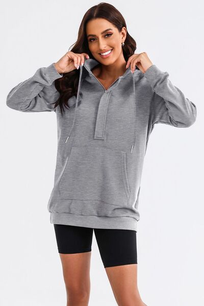 Robe à Capuche Mi-Zip et Cordon de Serrage
