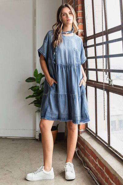 Robe courte ample en jean chambray délavé Mittoshop