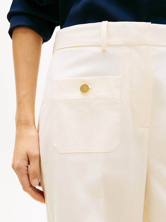 Crest Embossed Button Wide Leg Chinos