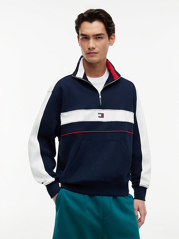 Colour-Blocked Quarter-Zip Relaxed Sweatshirt
