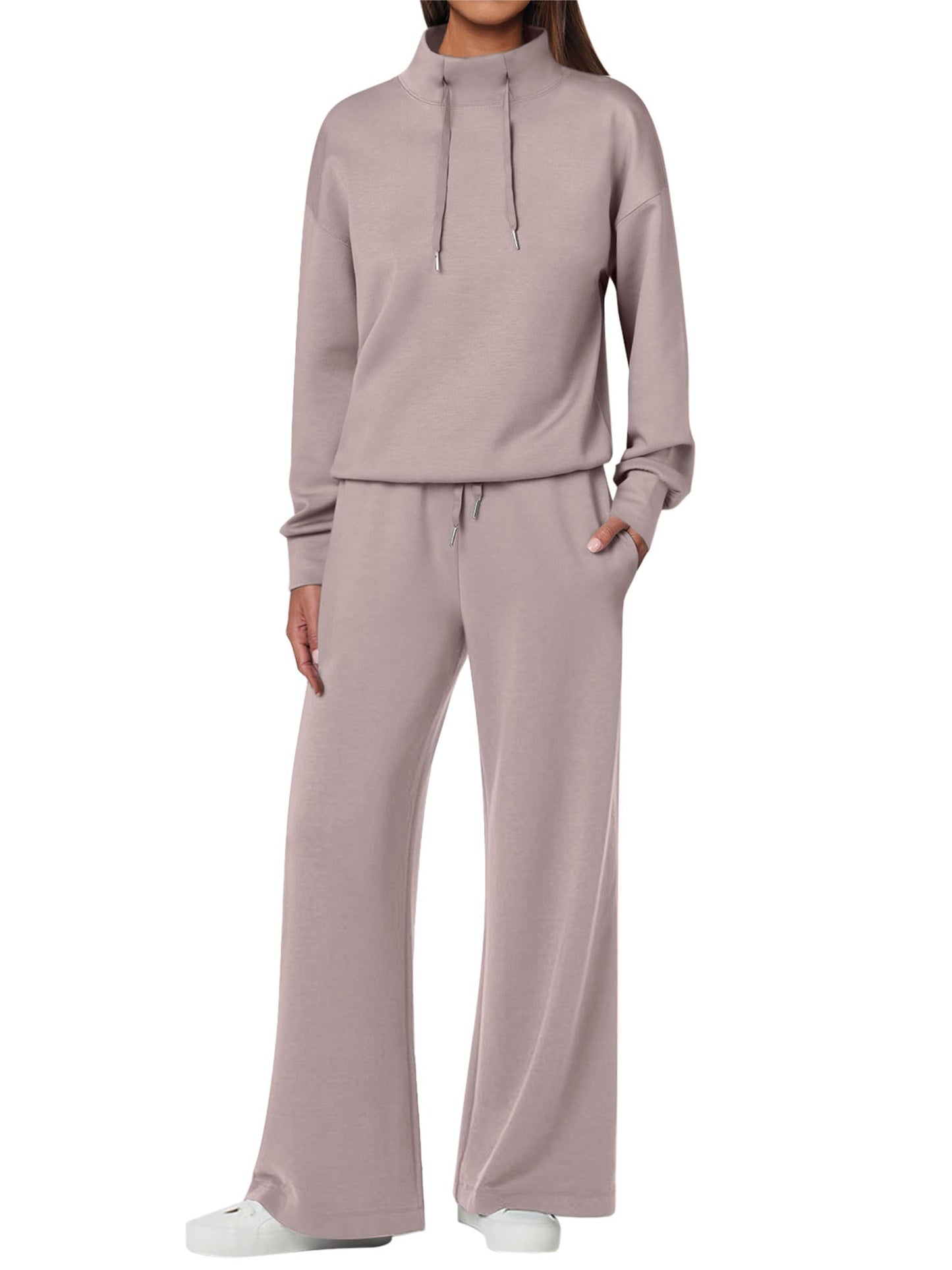 NOUVEAU 🔥 Ensemble décontracté deux pièces en coton pour femme : sweat-shirt ample avec cordon de serrage et pantalon de survêtement à jambe large
