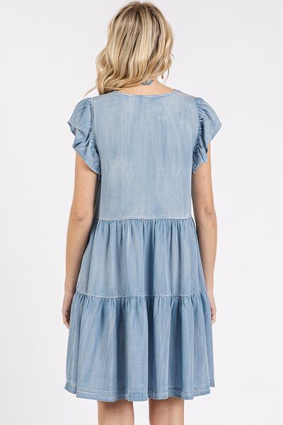 Mini-robe Mittoshop à col en V, volants et manches courtes